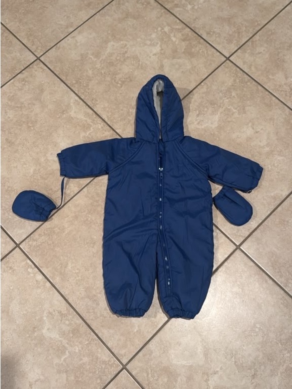 babycottons Navy Blue Hooded One-Piece Bodysuit with Mittens